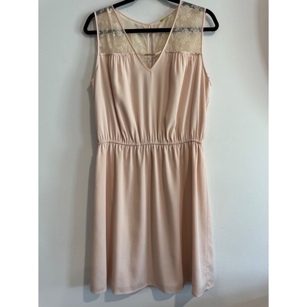 Coquette Gianni Bini Lace Yoke Sleeveless Dress Womens Large Pink Elastic Waist